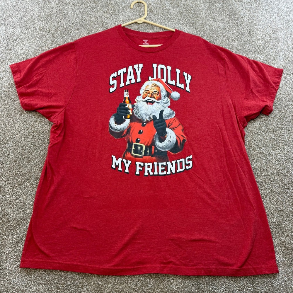 Mens 2XL Red Stay Jolly My Friends Santa Claus T-Shirt Christmas XXL Beer Tee